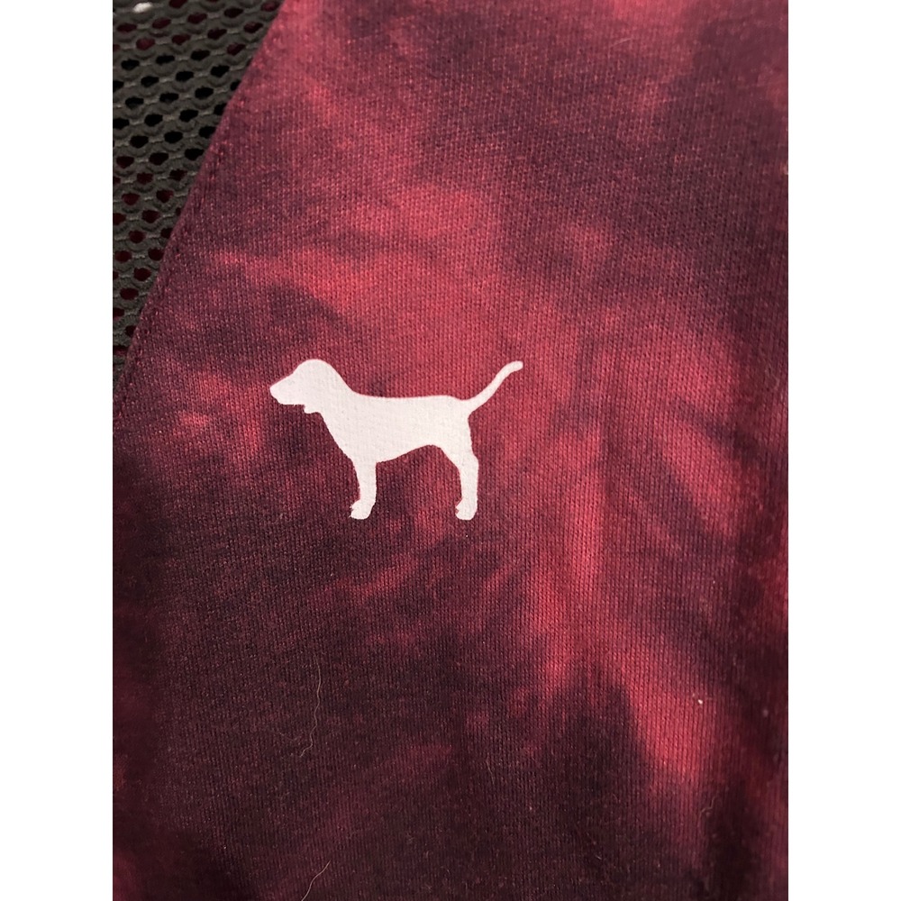 Pink Victoria's Secret Tie Dye Sweatshirt Burgundy Black Mesh V-Neck Dog Logo M - Picture 2 of 4